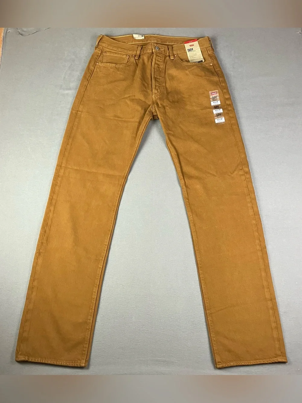 Levis 501 Original Jeans Men’s Size 32x34 Mustard Brown Button Fly NWT!